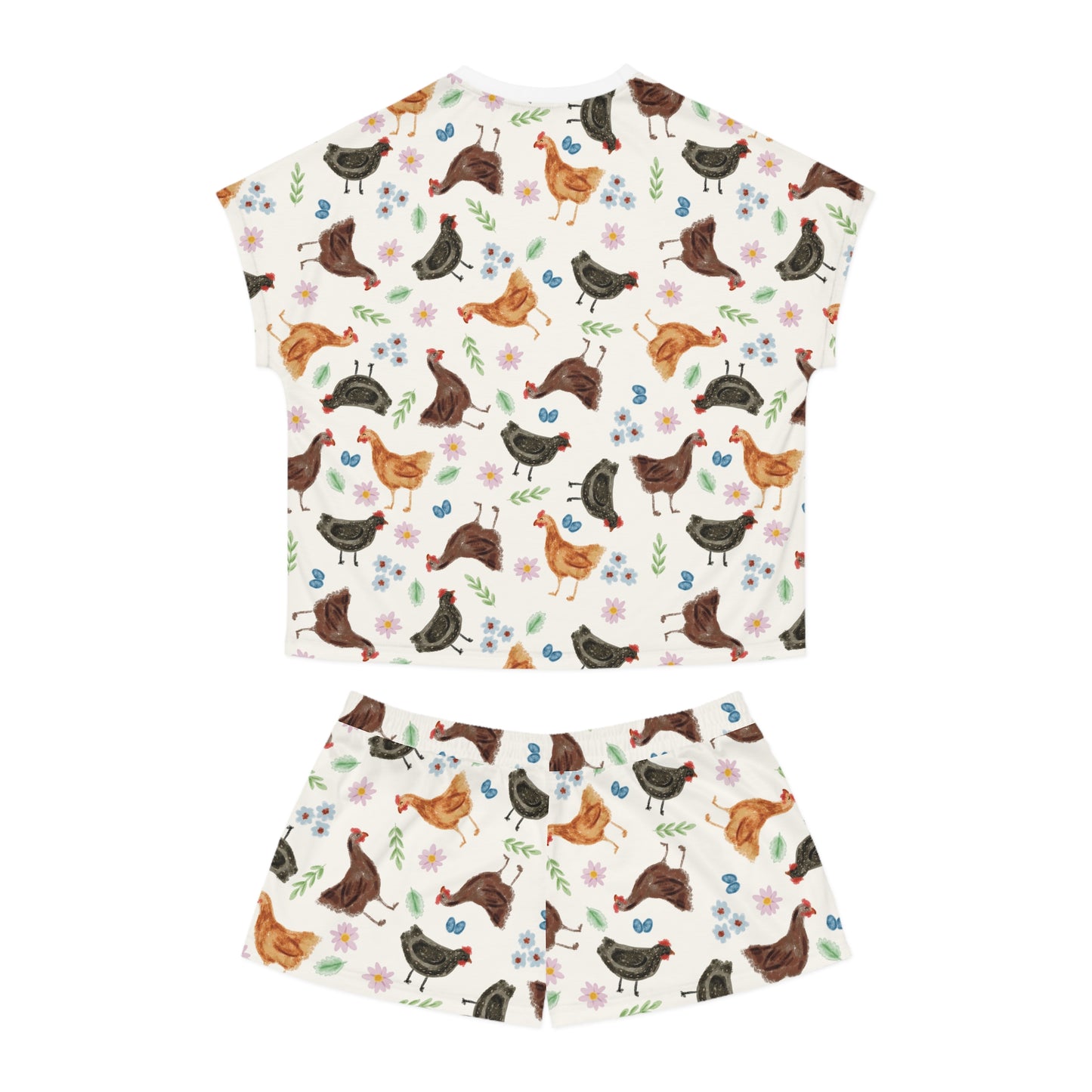 Cozy Chicken Print Women's Pajama Set, Farmhouse Sleepwear, Cute Loungewear, Gift for Her, Floral PJs, Sleepwear Set