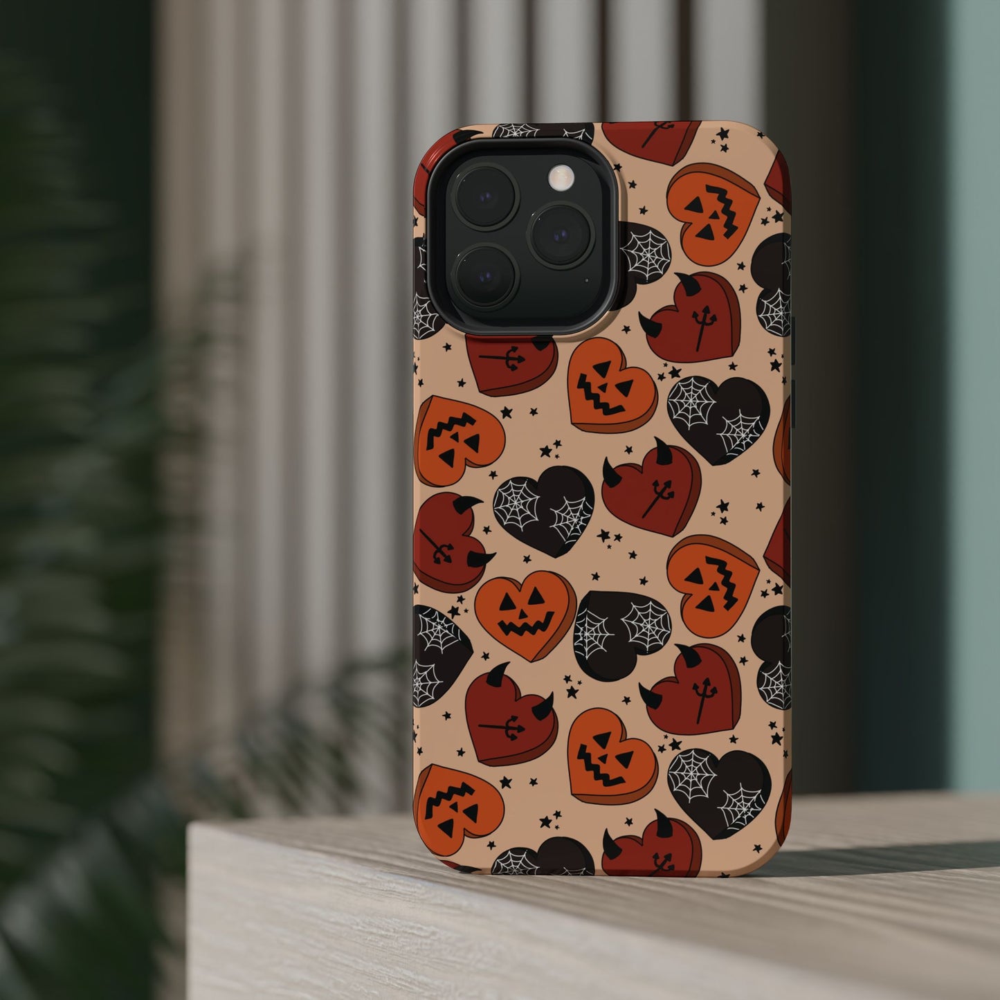 Halloween Magnetic Phone Case, Cute Halloween Phone Cover, Pumpkin and Devil Heart Case, Spooky Season Accessory, Unique Gift