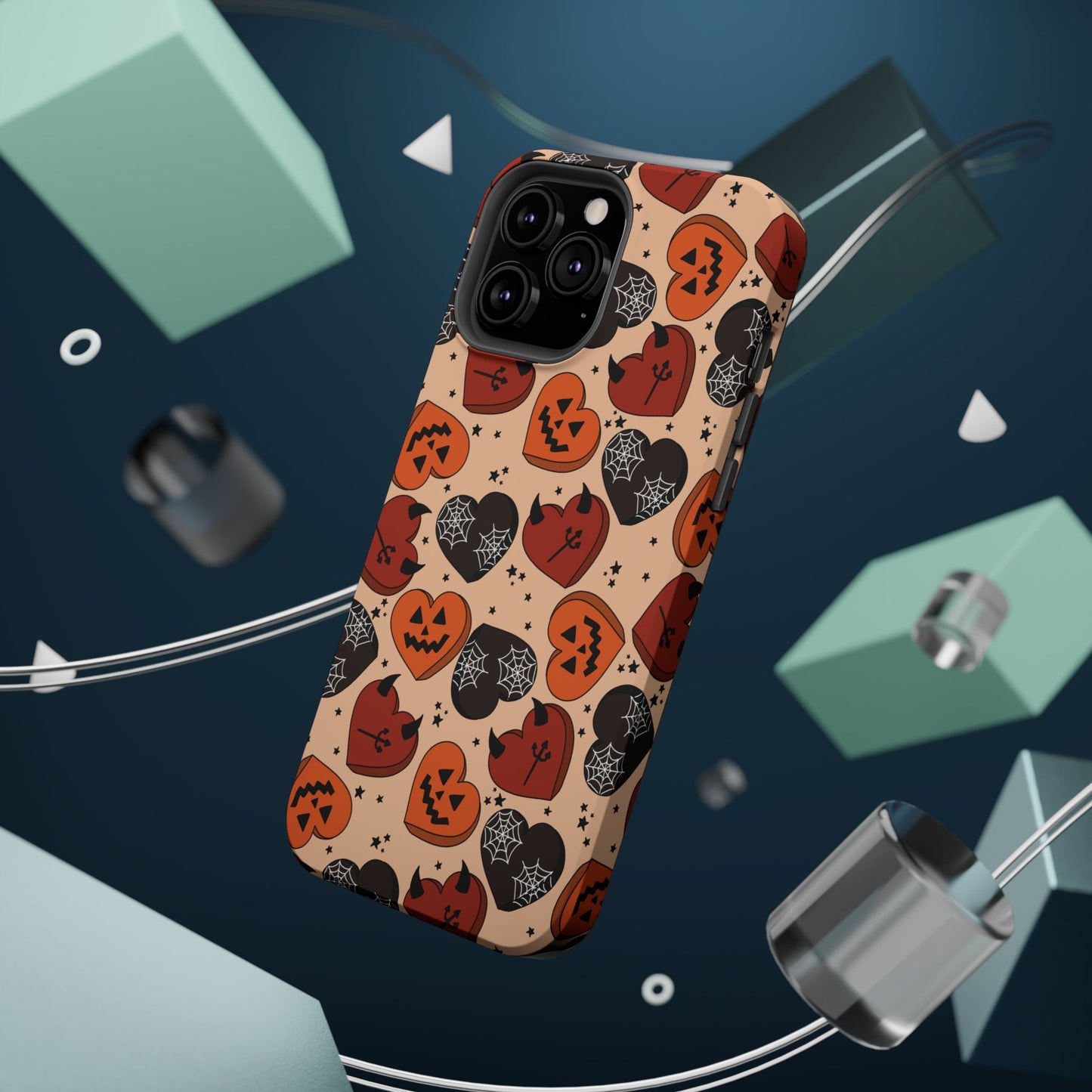 Halloween Magnetic Phone Case, Cute Halloween Phone Cover, Pumpkin and Devil Heart Case, Spooky Season Accessory, Unique Gift